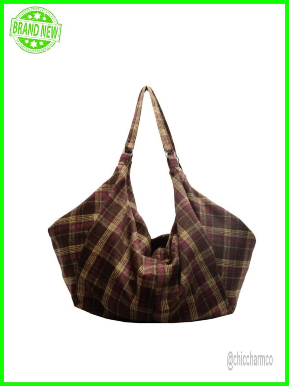 Women's Large Woolen Plaid Hobo Shoulder Bag Slouchy Tote Purse